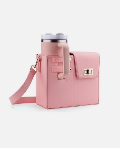 Tragbare Umhängetasche rosa mit Becherhalterung
