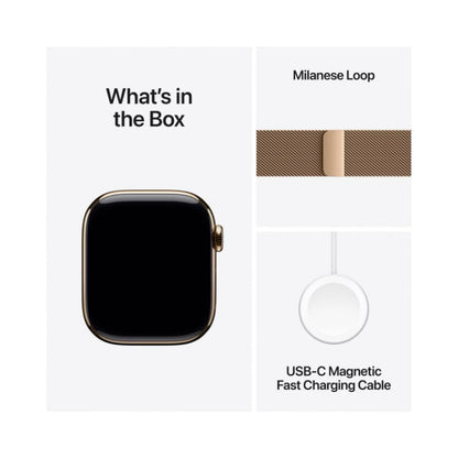 APPLE Watch Series 10 (GPS + Cellular) 46 mm Smartwatch Titan Edelstahlgeflecht, 150 - 200 mm (M/L), Gold Titanium/Gold Milanese Loop