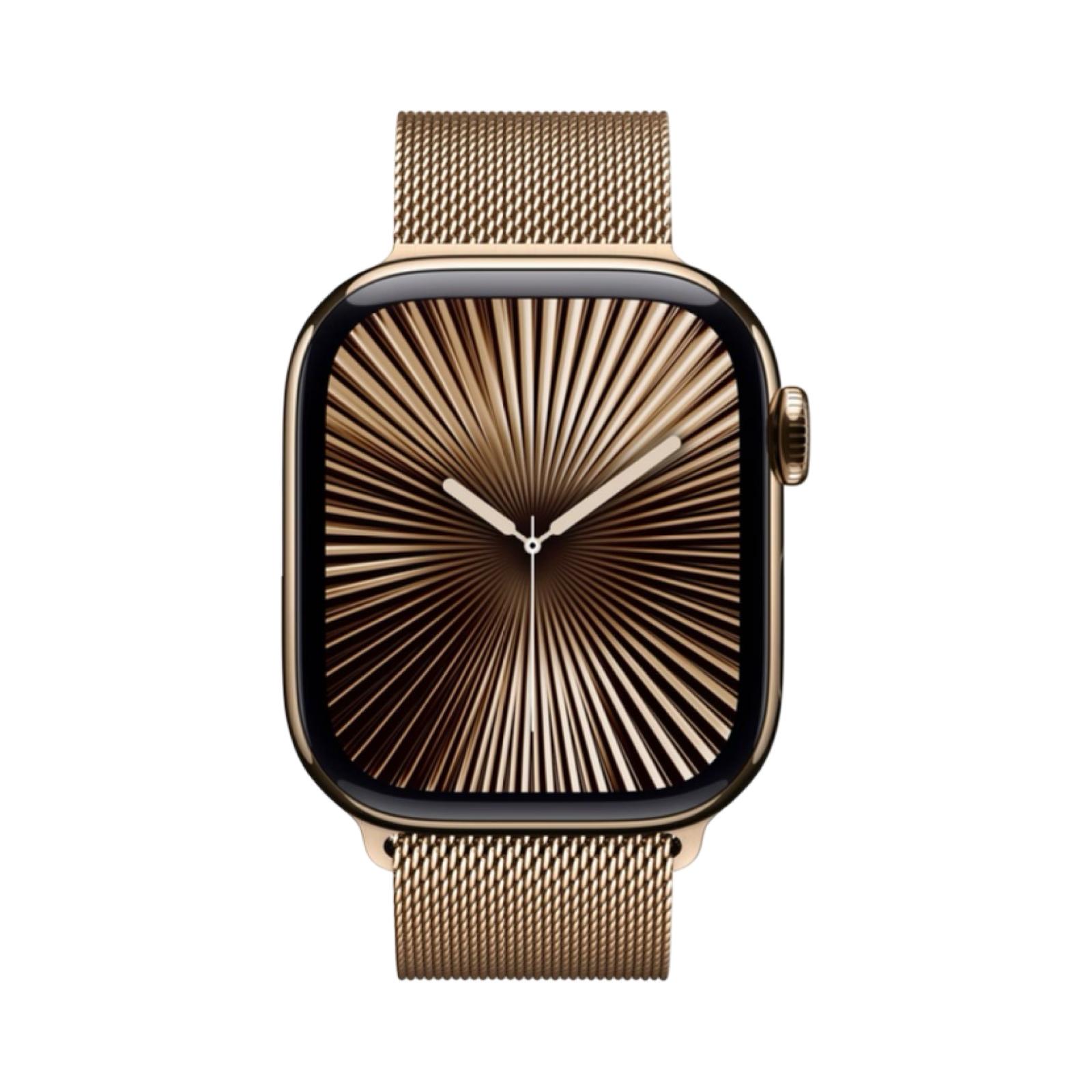 APPLE Watch Series 10 (GPS + Cellular) 46 mm Smartwatch Titan Edelstahlgeflecht, 150 - 200 mm (M/L), Gold Titanium/Gold Milanese Loop