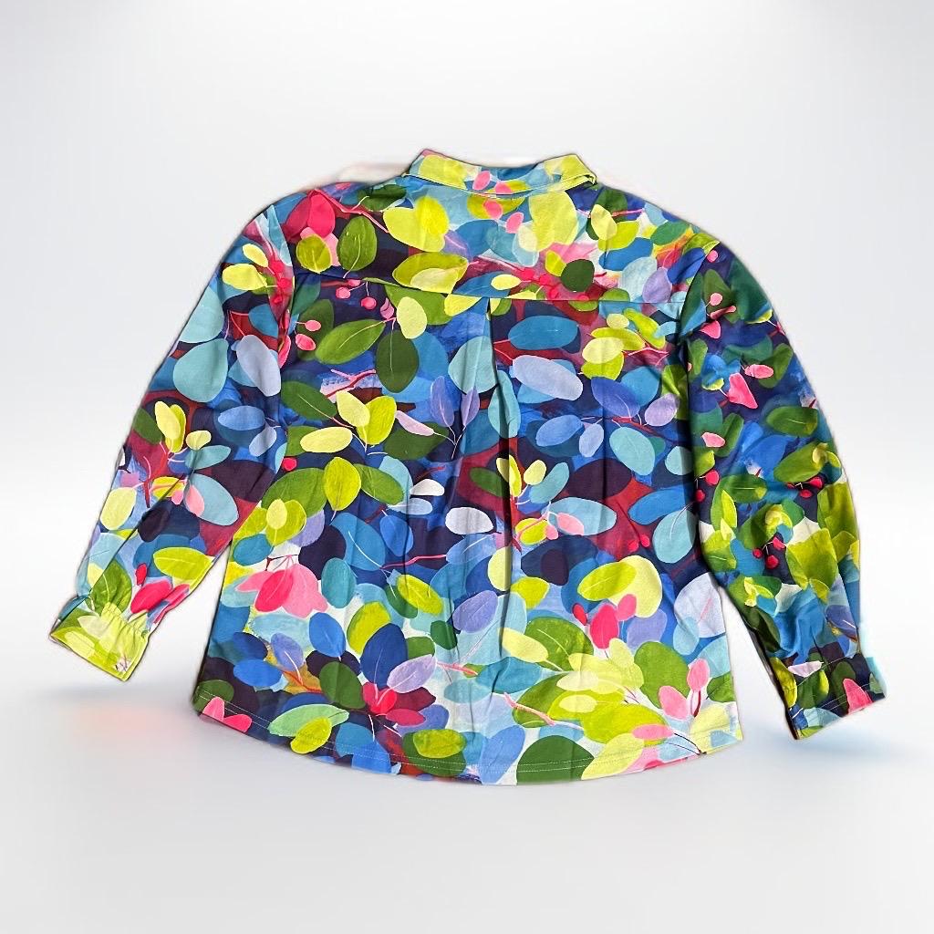 Bluse mit buntem Blätterdruck Größe L von Maria&Gabriele